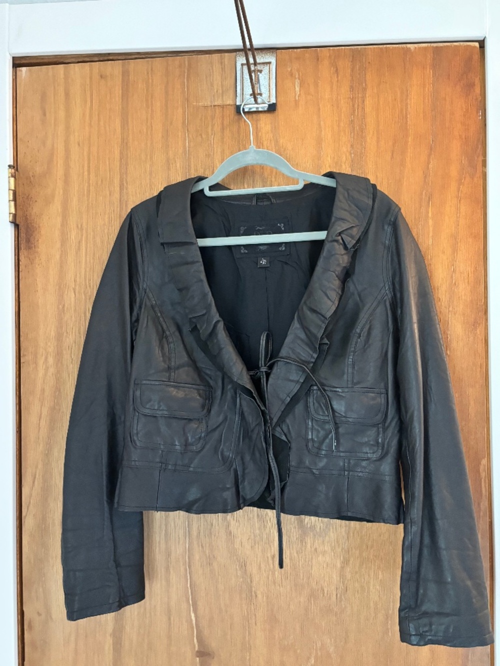 Old Navy Black Leather Cropped Jacket Large